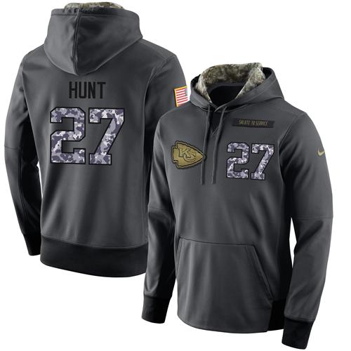 NFL Men's Nike Kansas City Chiefs #27 Kareem Hunt Stitched Black Anthracite Salute to Service Player Performance Hoodie - Click Image to Close